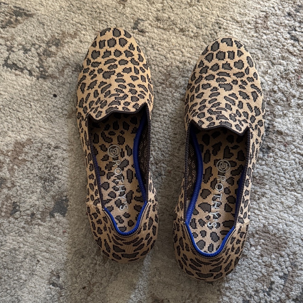 Rothy's Tan and Black Leopard Loafers
